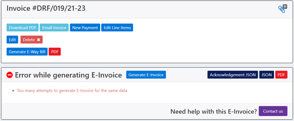 Too many tries to generate e-Invoice