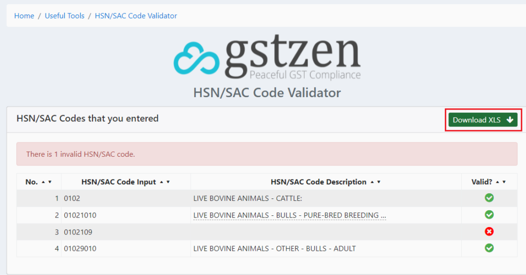 HSN code validator